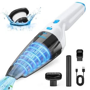 Aspirator de Mana Fara Fir Rolipo®, 9500Pa - Aspirator Auto Puternic, pentru Masina, Canapea si Blana Animalelor USB-C, 2000mAh, Filtru HEPA Lavabil, 500ml, Alb