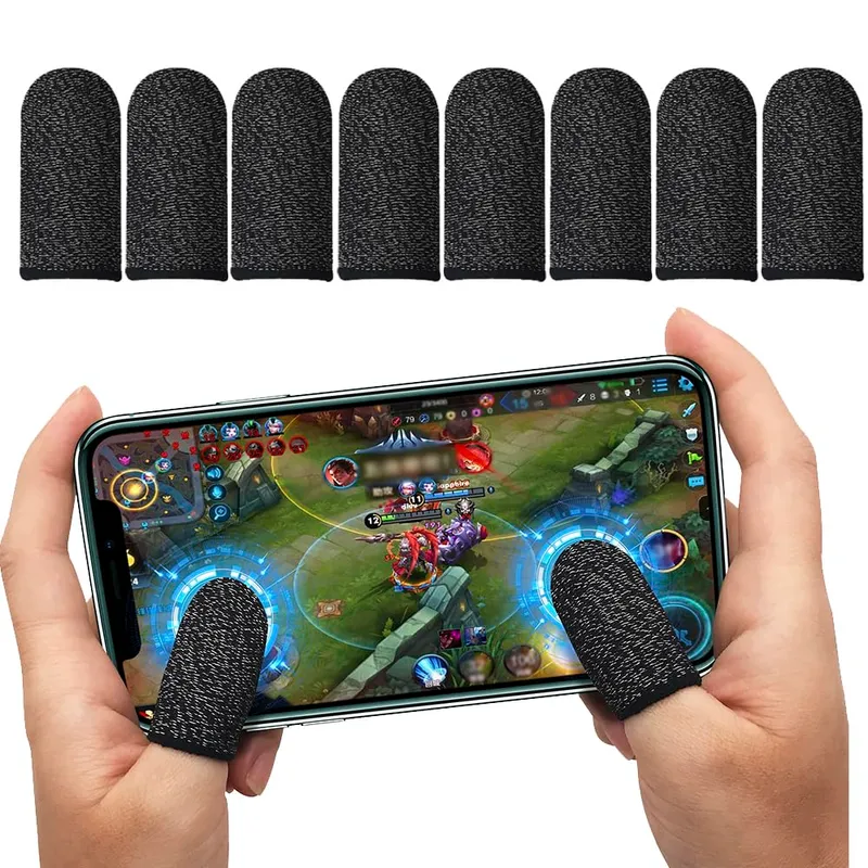 Huse degete pentru gaming, set 8 bucati, Omelivon®, varfuri din fibra conductiva, anti-derapant, respirabil, pentru PUBG/COD/LOL/ROS