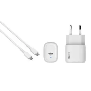 Incarcator retea Qilive, 25W, port USB-C si cablu USB-C - USB-C, alb