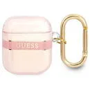 Husa de protectie Guess TPU Printed Stripe Case pentru Airpods 2, Roz