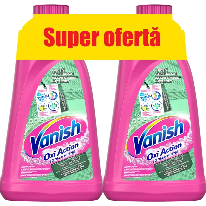 Solutie pentru indepartarea petelor Vanish Oxi Action Extra Hygiene, 2 x 0.94 l