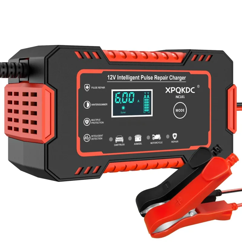 XPQKDC® Multifunctional pentru pornirea vehiculelor, incarcare rapida, baterie externa portabila pentru masina, 12V/6A, afisaj digital, combinatie de culori rosu/negru