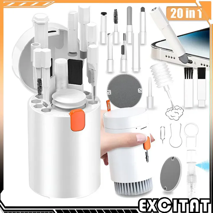 Kit Multifunctional de Curatare Produse Electronice 20 in 1 Excitat® pentru Laptop, Tastatura, Telefon, Casti, Camera Foto, Alb