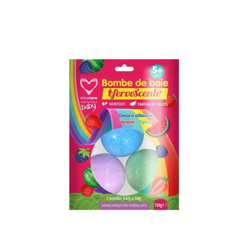 Bombe de baie efervescente cu parfum de fructe Easycare Baby, 3 x 50g