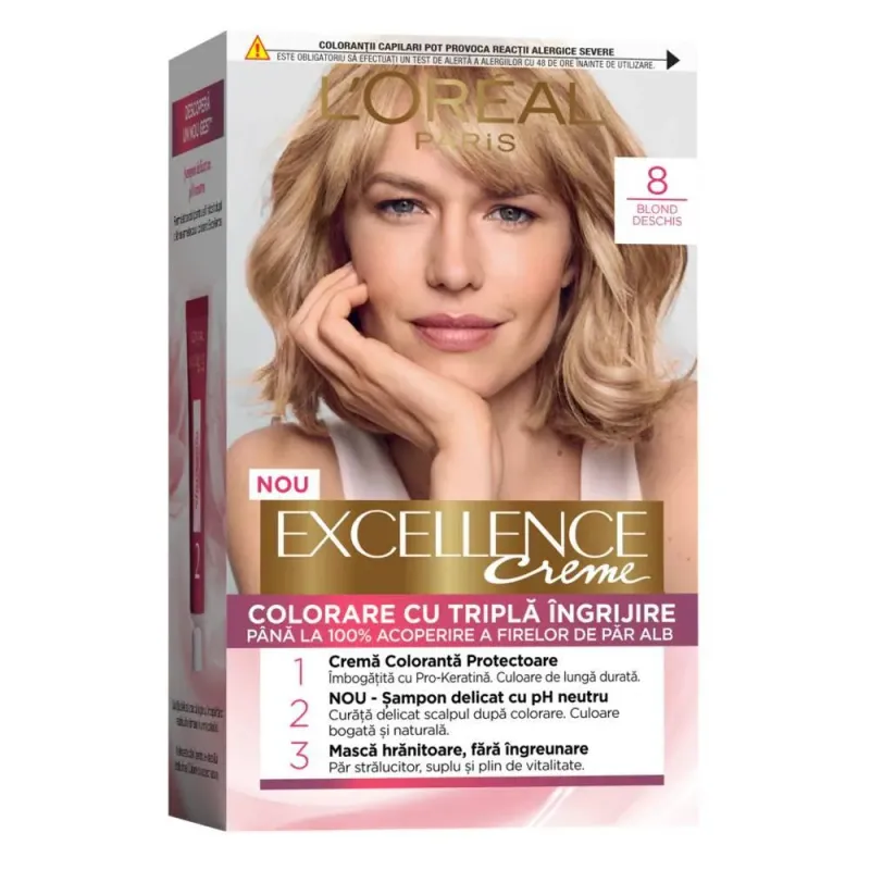 Vopsea de par permanenta L'Oreal Excellence Creme 8 Natural Blonde