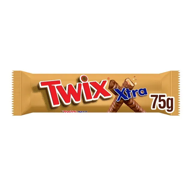 Baton cu biscuite si caramel invelit in ciocolata cu lapte Twix Xtra, 2 x 37.5 g