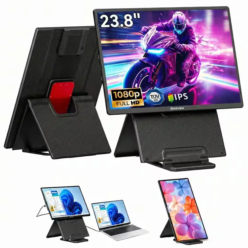 Monitor portabil LED IPS Blackview Table10 Travel 23.8", Full HD (1920x1080),300 nits Brightness,100Hz, Mini HDMI, 2 × USB - C,1x AUX 3.5mm & 2x USB-A Ports, Single Box Speaker, compatibil console, negru