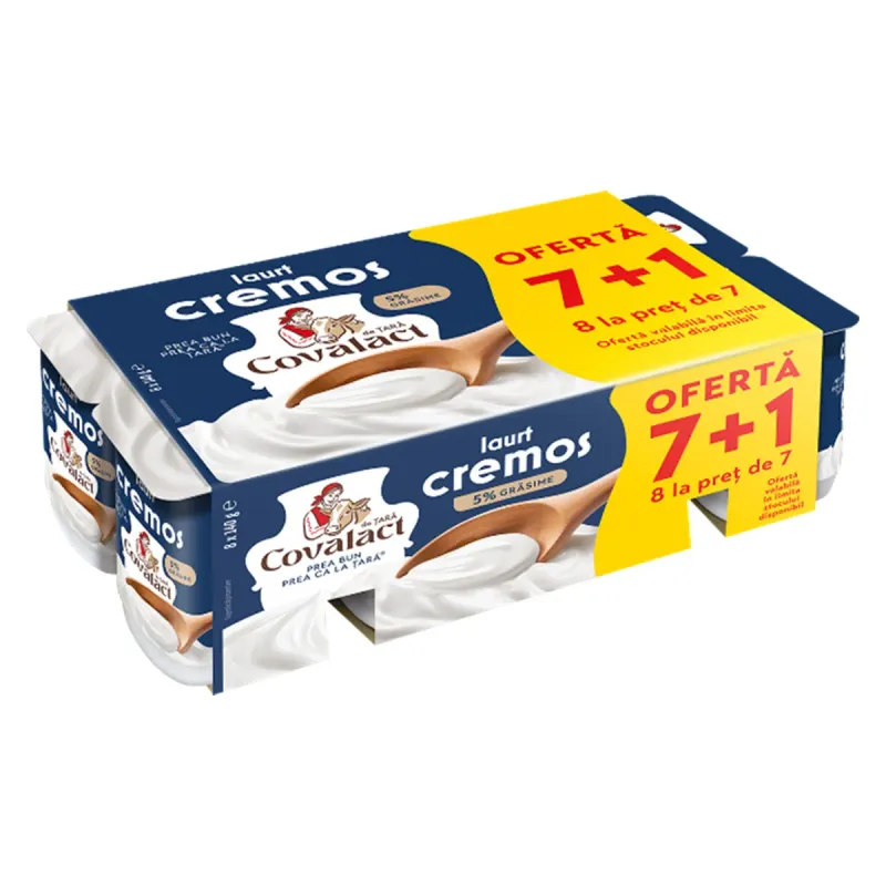 Iaurt cremos Covalact, 5% grasime, 8 x 140 g