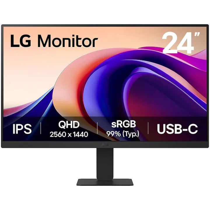 Monitor LED LG 24U631A-B, 23.8", QHD (2560x1440), IPS, 100Hz, 5ms (GtG), HDR 10, Antireflex, Black Stabilizer, Reader Mode, Anti-Flicker, Super Resolution+, Dynamic Action Sync, HDMI, USB-C (DP) 15W, VESA 100x100mm, Negru