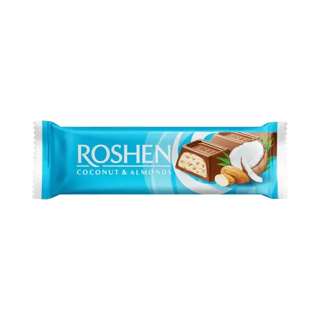 Baton de ciocolata Roshen, cu crema cu cocos si migdale, 29 g