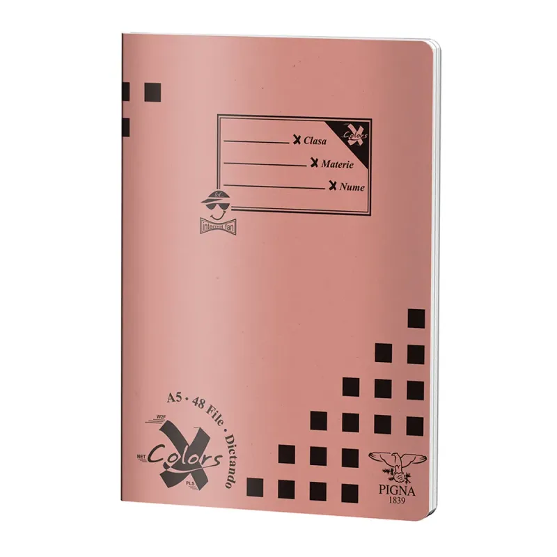 Caiet capsat Pigna Basic 48 de file A5, dictando, diverse culori