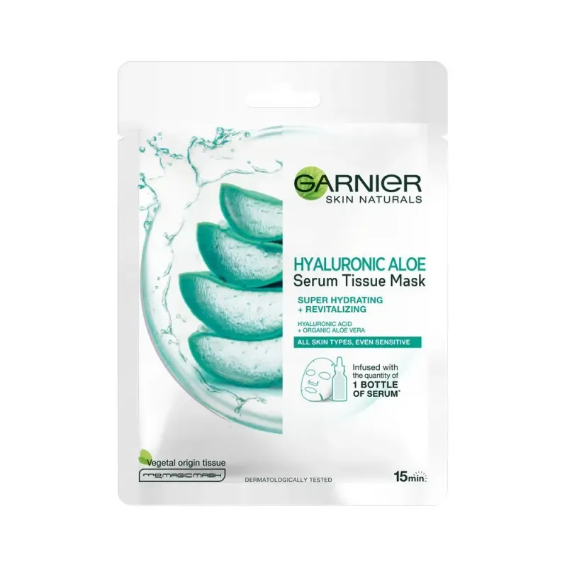 Masca servetel Garnier cu acid hialuronic si aloe vera, 28 g