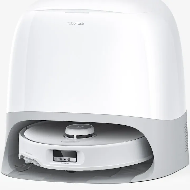 Robot de aspirare Roborock Qrevo Curv RSD0712CE cu statie de incarcare, 18500 pa, aspirator, mop si statie inteligenta cu golire automata, 66W, Lidar, baterie 5200mAh, AdaptLift, asistent vocal, mop rotativ, alb/silver