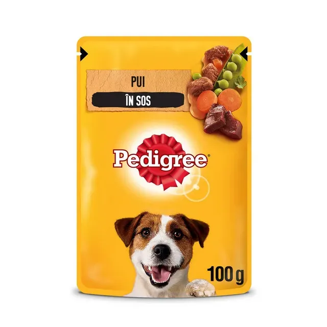 Hrana umeda pentru caini adulti Pedigree, cu pui si legume in sos, 100 g