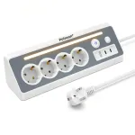 Prelungitoare 8-in-1, Poisoon®,4 prize, 1 USB-A, 2 USB-C, Buton ON/OFF,3680W/16A,220V-250V, protectie la supratensiune, protectie copii,Protectie la supracurent,Protectie la supracurent,cu LED,Lumina de veghe,1.5m,Alb/Gri