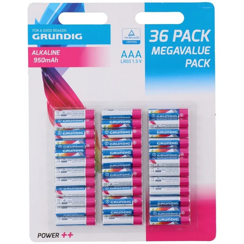 Set 36 baterii AAA Grundig alcaline 1.5V, preincarcate, ecologic