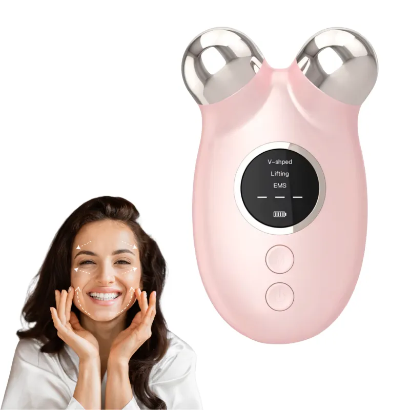 Dispozitiv de Tonifiere Faciala Cu Microcurent, BIZAIMO®, Aparat de Lifting Facial, Mod Lifting + Incalzire, Terapie Anti-Imbatranire Pentru Fata si Gat, Eliminarea Barbiei Duble, Indepartarea Ridurilor, Imbunatatirea Texturii & Elasticitatii Pielii, Roz
