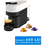 Espressor Nespresso by Krups Vertuo Pop XN920110, 1500W, 19 Bar, Centrifusion™, Conectare la telefon, 0.6L, Alb, set capsule degustare inclus