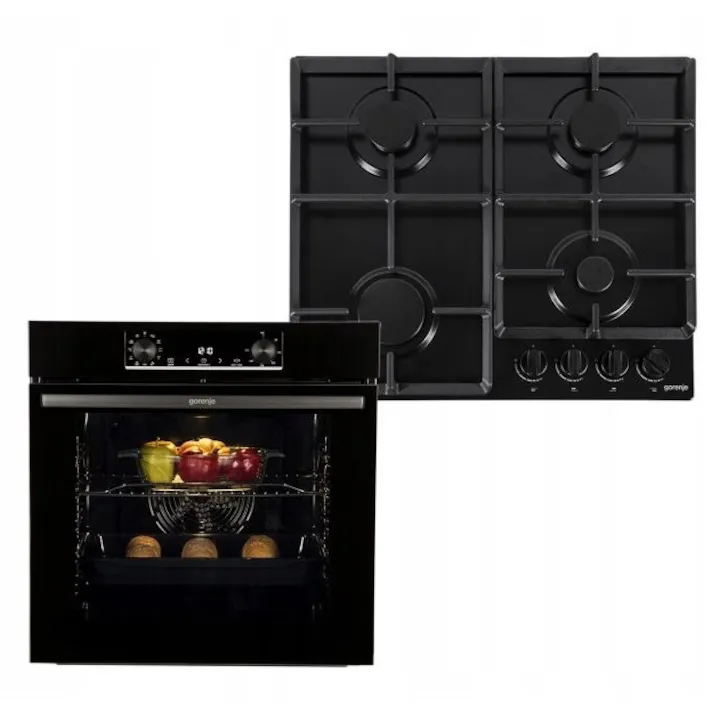 Set cuptor electric Gorenje BO6735E02KB + plita gaz/electrică G641BE, 77l, negru, 59.5x56.4cm