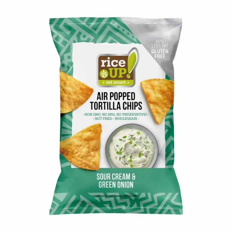Tortilla chips cu aroma de smantana si ceapa verde Rice Up, 60 g
