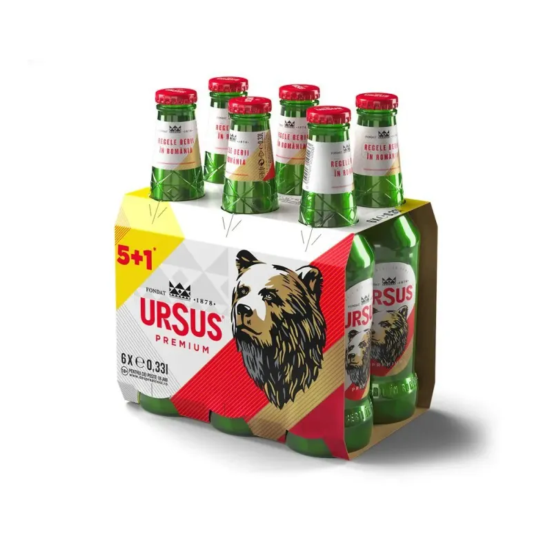 Bere blonda Ursus, 5%, 5+1 x 0.33 l