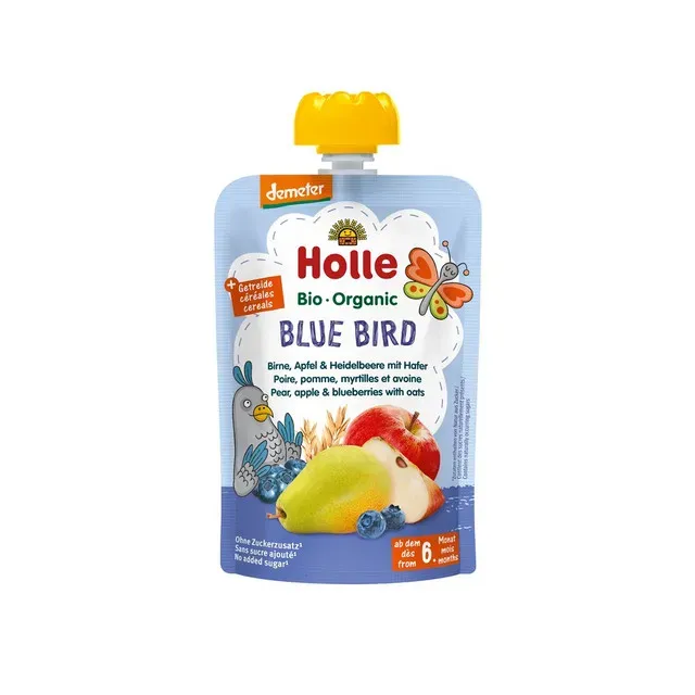 Piure de mere, pere, afine si fulgi de ovaz Holle Baby, de la 6 luni, 100 g