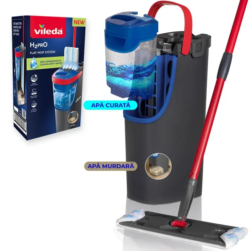 Set cu mop plat Vileda H2Pro, Multicolor