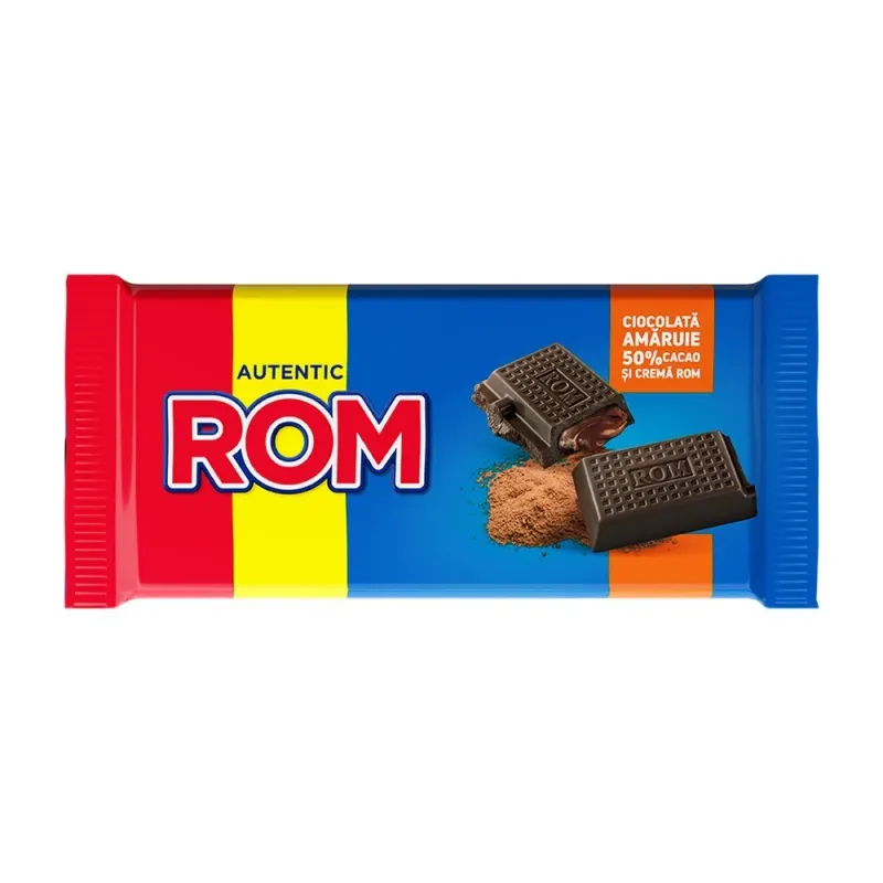 Ciocolata amaruie cu crema cu rom, 50% cacao Rom, 88 g