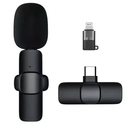 Microfon Lavaliera profesionala Wireless Type C/Iphone, portabil pentru smartphone, laptop, tableta, Negru