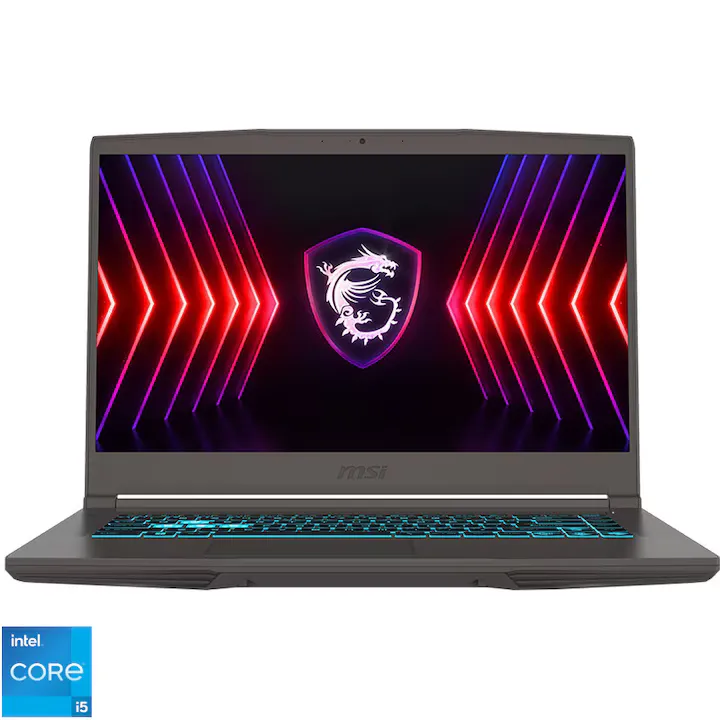 Gaming MSI Thin 15 B12VE cu procesor Intel® Core™ i5-12450H pana la 4.4GHz, 15.6'', IPS, Full HD, 144Hz, 16GB DDR4 RAM, 1TB SSD, NVIDIA GeForce RTX 4050 6GB GDDR6, No OS, Cosmos Gray
