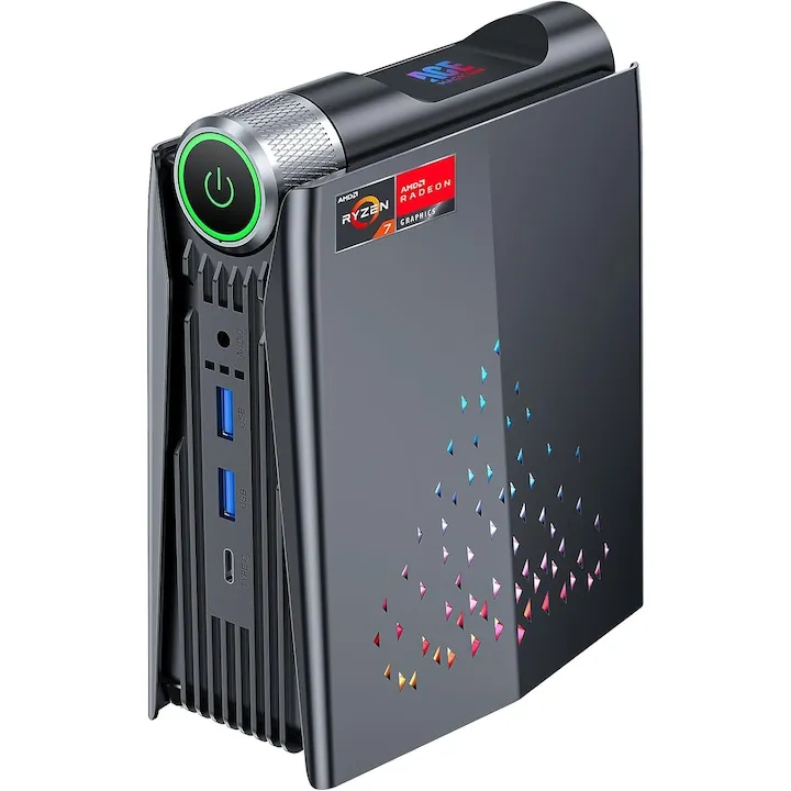 Mini PC Gaming ACEMAGIC, AMD Ryzen 7 8745HS, pana la 4.9 GHz, AMD Radeon Graphics, 16GB DDR5 RAM, 512 GB PCIe4.0 SSD, Iluminare RGB