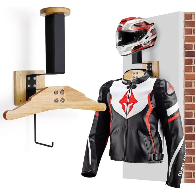 Suport de Perete pentru Casca moto, lynker, Capacitate 40kg, montaj usor, Economie de spatiu, suport universal pentru haine, Atingere delicata, Metal/Lemn, 39*35cm, pentru haine, genti, chei, manusi, accesorii motocicleta