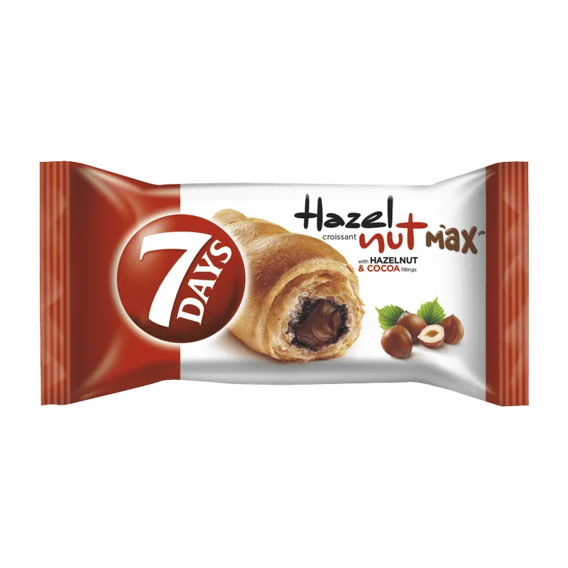 Croissant dublu cu umplutura cu crema de alune de padure 7 Days, 80 g