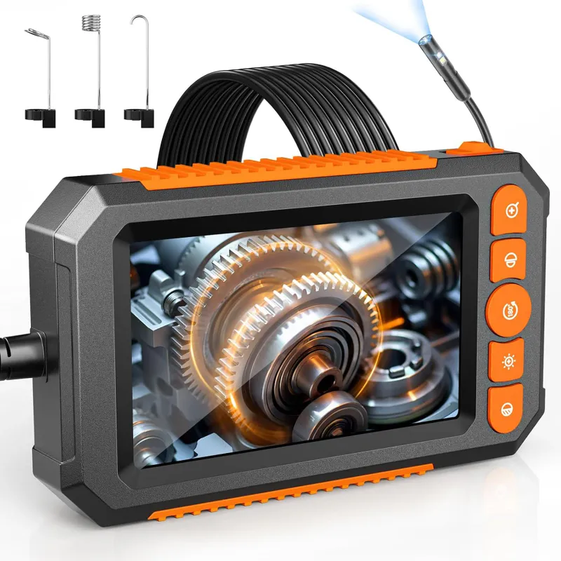 Endoscop Digital Portabil ZGGZERG, camera HD 1080P, ecran 4.3", cablu flexibil 5m IP67, 8 LED-uri, zoom, 2000mAh, pentru auto, casa, conducte si spatii inguste, negru/portocaliu
