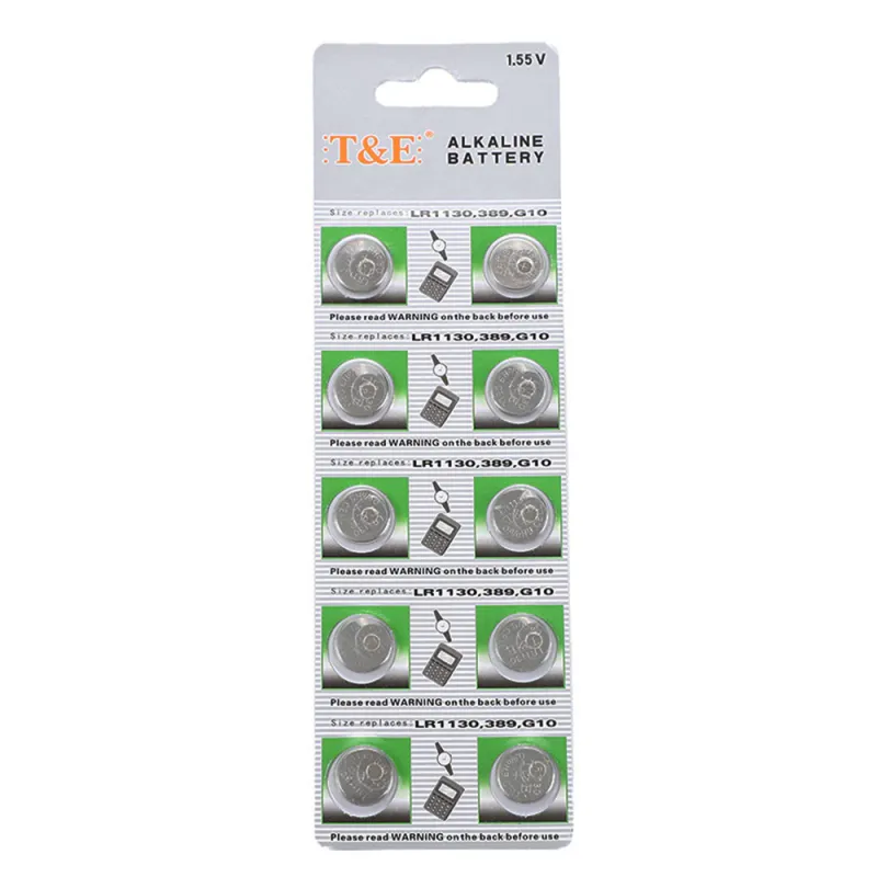 Set 10 baterii alcaline T&E, AG10/LR1130/LR54/389, 1.55V, metal, 11.6mm