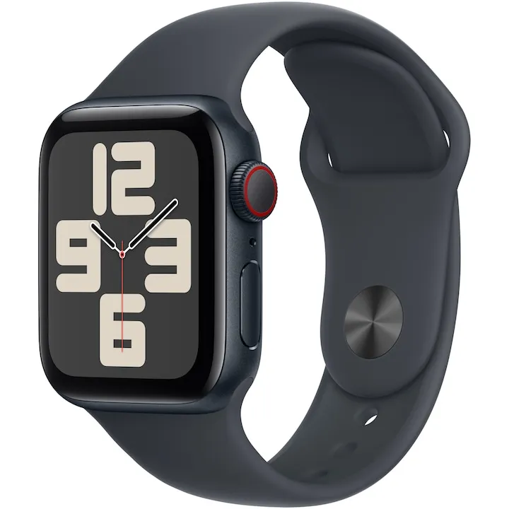 Apple Watch SE (2024), GPS, Cellular, Carcasa Midnight Aluminium 40mm, Midnight Sport Band - S/M