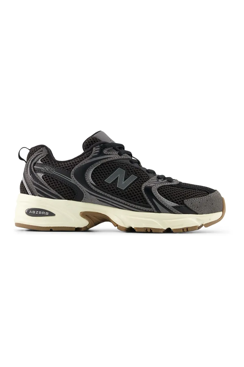 New Balance, Pantofi sport 530 din piele cu insertii din plasa, Negru, Gri inchis, 9