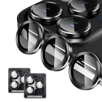 Folie Protectie Lentile Camera compatibila, JESWO®, cu iPhone 15 Pro / iPhone 15 Pro Max, Set 6, Full Cover, Sticla, Ultra HD, rezistenta la impact, protectie la apa si praf, Negru