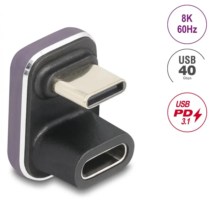 Adaptor USB type C 8K60Hz/40Gbps/240W U shaped/unghi 180 grade, Delock 60737