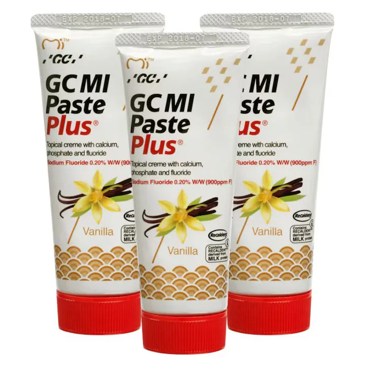 Pasta de dinti GC Mi Paste Plus Vanilie 35 ml, set 3 bucati, pentru remineralizarea smaltului, cu fluor