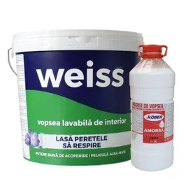 Vopsea lavabila interior, Weiss V8611, alb, 15 L + amorsa 3 L