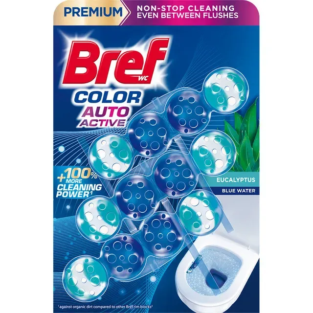 Odorizant pentru toaleta Bref Color Auto Active Eucalyptus, 3 x 50 g