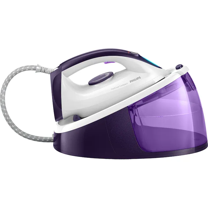 Statie de calcat cu abur Philips FastCare Compact GC6740/30, 2400W, 5.2 bari, jet de abur continuu 120 g/min, jet de abur 300 g, talpa ceramica, capacitate rezervor fix 1.5L, Sistem de detartrare Smart Calc Clean, oprire automata