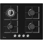 Plita incorporabila Fram FBH-M4IWF-GBK, Gaz, 4 arzatoare, Gratar fonta, Wok, Aprindere electrica, Dispozitiv de siguranta, 60 cm, Sticla neagra