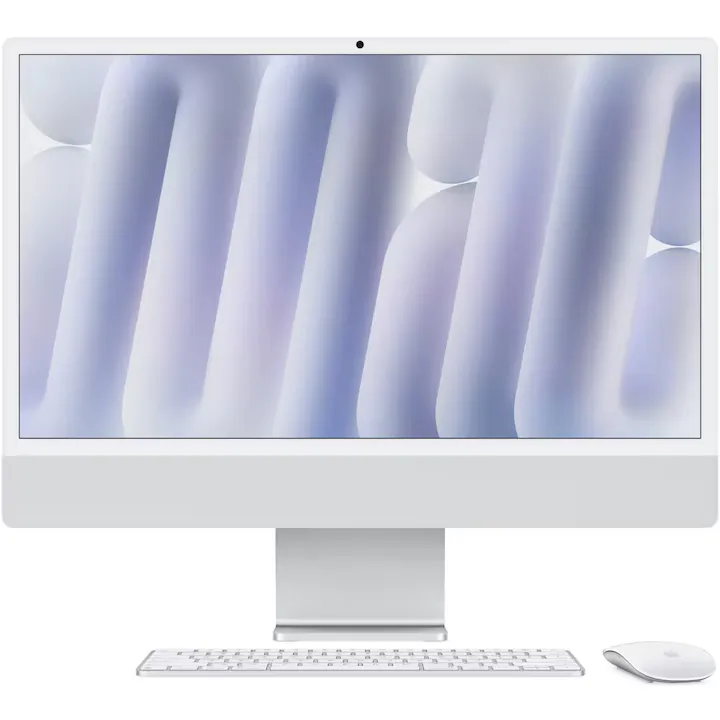 Sistem Desktop PC iMac 24" cu procesor Apple M4, 8 nuclee CPU and 8 nuclee GPU, 24", Retina 4.5K, 24GB, 1TB SSD, Silver