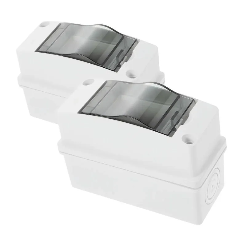 Set de 2 cutii electrice etanse IP65, pentru exterior, rezistente la praf, ABS ignifug, alb, 2 module, capacitate mare, cu fereastra transparenta din PC