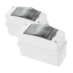 Set de 2 cutii electrice etanse IP65, pentru exterior, rezistente la praf, ABS ignifug, alb, 2 module, capacitate mare, cu fereastra transparenta din PC