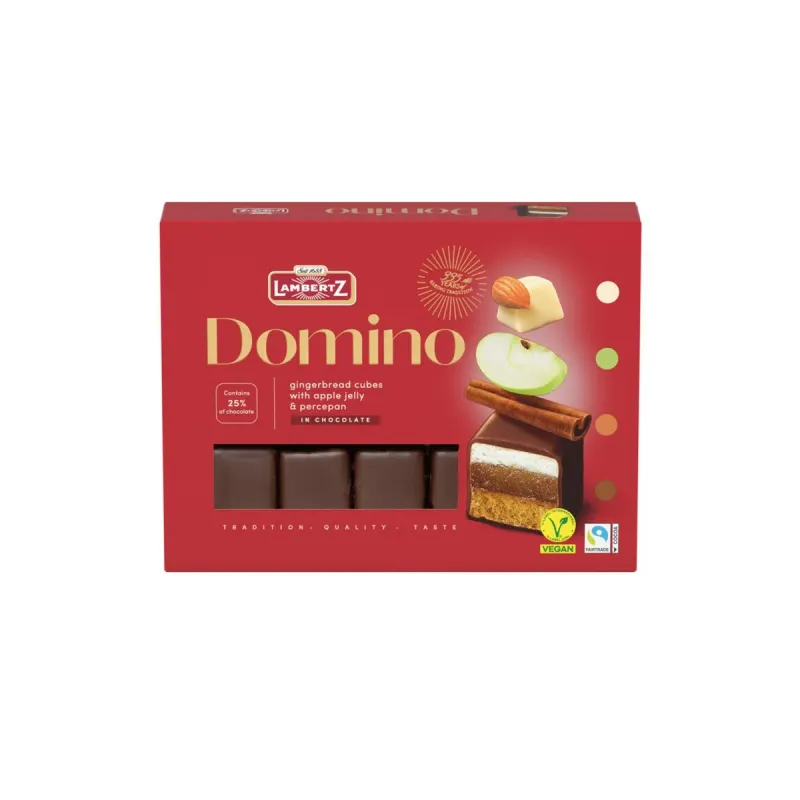 Cuburi ciocolata neagra cu jeleu aroma de mere si martipan Domino Lambertz, 175 g