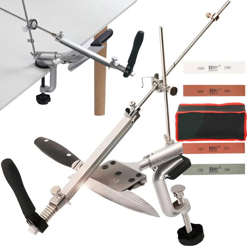 Sistem Profesional De Ascutit Cutite RETOO HandyTools, Reglaj Unghi 360°, Montare Pe Masa, 4 Pietre Abrazive 120, 320, 600, 1500, Otel Inoxidabil, 26.5x4.5x7cm, Compact, Ergonomic, Usor De Folosit, Pentru Bucatarie, Reglaj Unghi Fixabil Pentru Precisa