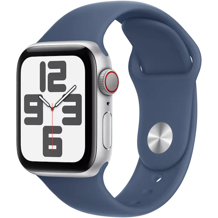 Apple Watch SE (2024), GPS, Cellular, Carcasa Silver Aluminium 40mm, Denim Sport Band - M/L